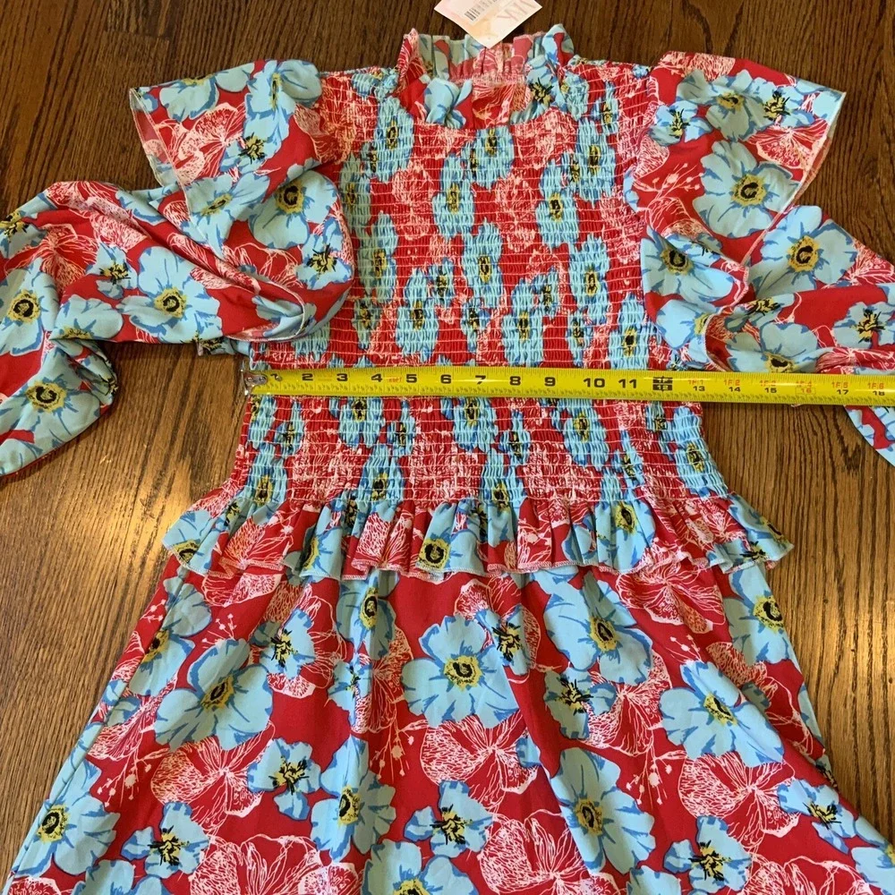 Womens Sunday Up NWT Floral Long Sleeve L Dress Boho Smocked